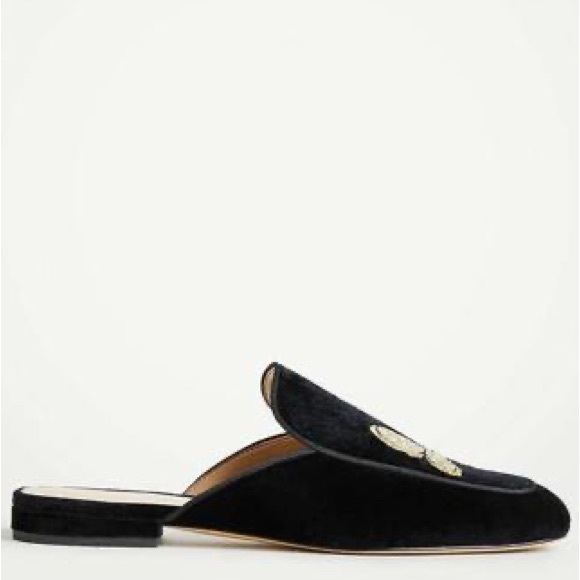 Blogger Fave Leather Ann Taylor Velvet Black Gold Embroidery Loafers Butterfly 9 - Picture 2 of 9